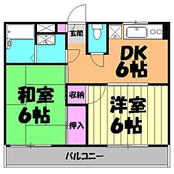穂高ハイム 2階2DKの間取り