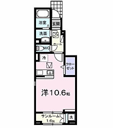 アヴァンセ 1階ワンルームの間取り