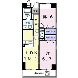 名鉄三河線 小垣江駅 徒歩18分の賃貸マンション 3階2LDKの間取り