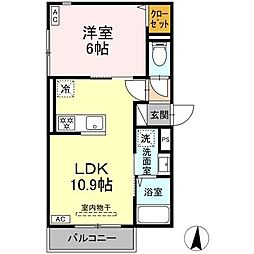 セレスティア加賀 2階1LDKの間取り