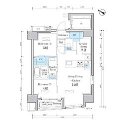 東京メトロ半蔵門線 水天宮前駅 徒歩3分の賃貸マンション 13階2SLDKの間取り