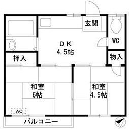 京成本線 京成大久保駅 徒歩5分の賃貸アパート 2階2DKの間取り