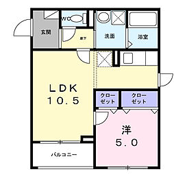 ドゥー・アヴェニール 3階1LDKの間取り