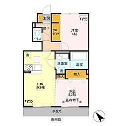 カーサ ソレール 1階2LDKの間取り