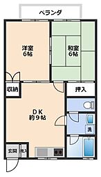 京急本線 横須賀中央駅 徒歩9分の賃貸アパート 1階2DKの間取り