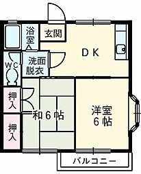 JR横浜線 成瀬駅 徒歩12分の賃貸アパート 1階2DKの間取り