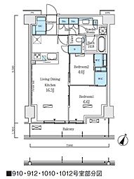 東京メトロ南北線 志茂駅 徒歩8分の賃貸マンション 9階2LDKの間取り