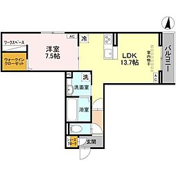 ルベルコート（RUBER COURT） 302 3階1LDKの間取り