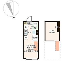 JR高崎線 尾久駅 徒歩6分の賃貸アパート 2階ワンルームの間取り