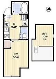 東急東横線 菊名駅 徒歩17分の賃貸アパート 2階1Kの間取り