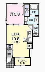 アルドーレI 1階1LDKの間取り