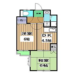 嵯峨野フラット 3階2DKの間取り