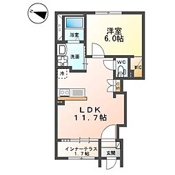 成田市八代アパート新築工事 1階1LDKの間取り