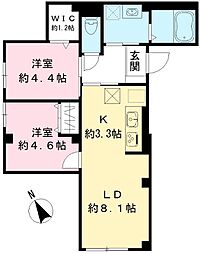 東急大井町線 尾山台駅 徒歩7分の賃貸マンション 1階2LDKの間取り