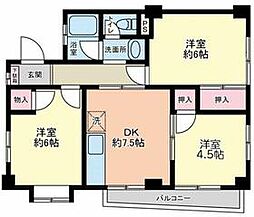 京王線 西調布駅 徒歩7分の賃貸マンション 3階3DKの間取り