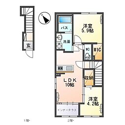 JR常磐線 荒川沖駅 5.9kmの賃貸アパート 2階2LDKの間取り