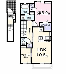 JR常磐線 勝田駅 徒歩19分の賃貸アパート 2階1LDKの間取り