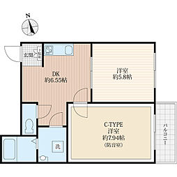ラシクラス日暮里 2階2DKの間取り