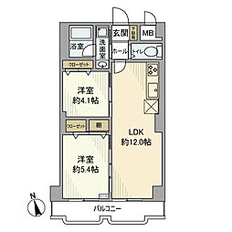 小田急小田原線 町田駅 徒歩9分の賃貸マンション 4階2LDKの間取り