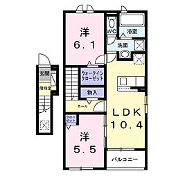 JR東北本線 小山駅 バス8分 下立木下車 徒歩7分の賃貸アパート 2階2LDKの間取り