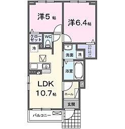 アリヴィオI 1階2LDKの間取り