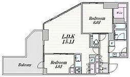 東京メトロ副都心線 池袋駅 徒歩5分の賃貸マンション 4階2LDKの間取り