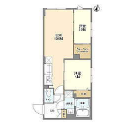 京王井の頭線 駒場東大前駅 徒歩9分の賃貸マンション 2階2LDKの間取り