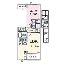 フローラル　グレイス 2階1LDKの間取り