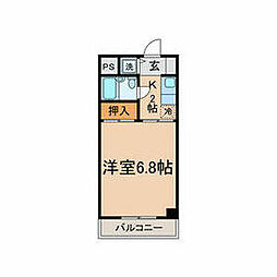 東急東横線 新丸子駅 徒歩7分の賃貸マンション 4階1Kの間取り