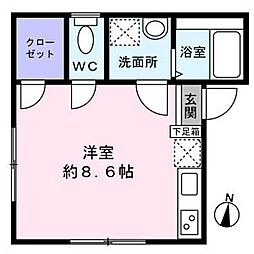 カーサ本木 2階ワンルームの間取り