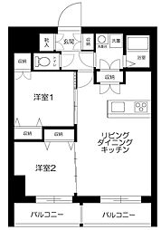 JR山手線 日暮里駅 徒歩9分の賃貸マンション 6階2LDKの間取り