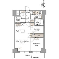 ヴェール・クレール武蔵小杉 2SLDKの間取図画像