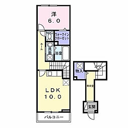 東武伊勢崎線 新伊勢崎駅 徒歩7分の賃貸アパート 2階1LDKの間取り