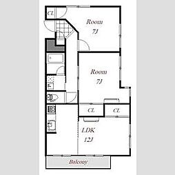 JR両毛線 前橋大島駅 徒歩24分の賃貸マンション 2階2LDKの間取り