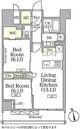 東京メトロ東西線 神楽坂駅 徒歩8分の賃貸マンション 10階2LDKの間取り