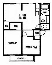 サニーヒルズＢ棟 2階2LDKの間取り