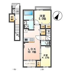 APGヴィラ徳倉B 2LDKの間取図画像