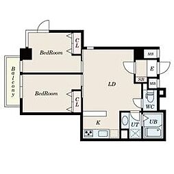 都営大江戸線 国立競技場駅 徒歩9分の賃貸マンション 1階2LDKの間取り