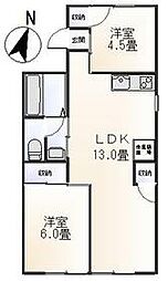 シャルマン市川Ｄ棟 1階2LDKの間取り