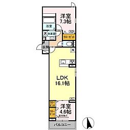 東武伊勢崎線 竹ノ塚駅 徒歩9分の賃貸アパート 3階2LDKの間取り