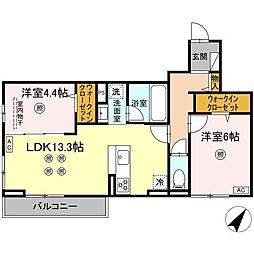 JR鹿児島本線 笹原駅 徒歩23分の賃貸アパート 3階2LDKの間取り