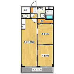 クラスレス八田 102 1階2LDKの間取り