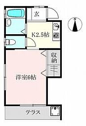 小田急小田原線 祖師ヶ谷大蔵駅 徒歩11分の賃貸アパート 2階1Kの間取り