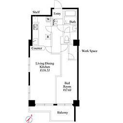 京王井の頭線 神泉駅 徒歩6分の賃貸マンション 9階1LDKの間取り