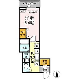 セレスティア関原 102 1階1Kの間取り