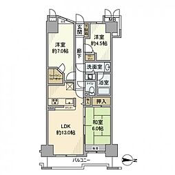 ベルシャトゥ立川 1106 11階3LDKの間取り