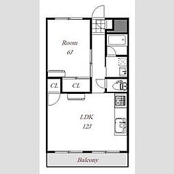 JR両毛線 前橋大島駅 徒歩24分の賃貸マンション 2階1LDKの間取り