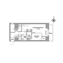 京急本線 青物横丁駅 徒歩5分の賃貸マンション 8階2LDKの間取り