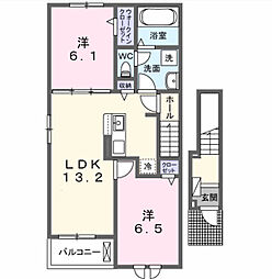 関東鉄道常総線 水海道駅 10.4kmの賃貸アパート 2階2LDKの間取り