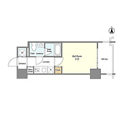 東京メトロ日比谷線 北千住駅 徒歩8分の賃貸マンション 9階1Kの間取り